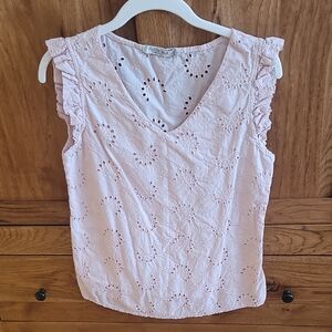 Pink Eyelet Ruffle Sleeve Top 100% Cotton